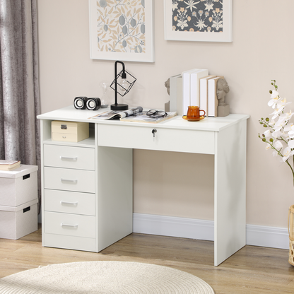 White 5-Drawer Computer Desk for Home Office - Writing Desk with Storage