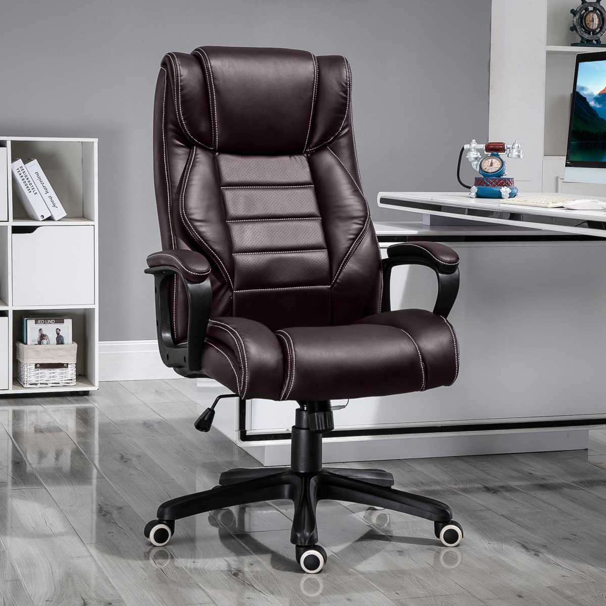 High Back 6 Points Vibration Massage Executive Office Chair, Brown Vinsetto