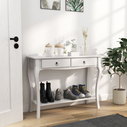 Ivory White Console Table with 2 Drawers & Lower Shelf