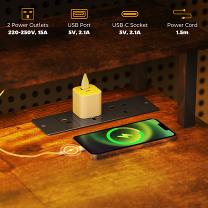 HOMCOM Rustic Brown Reversible Computer Desk with Storage & Monitor Stand