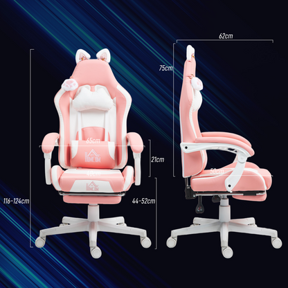HOMCOM Gaming Chair with Footrest, Reclining Computer Chair, Pink