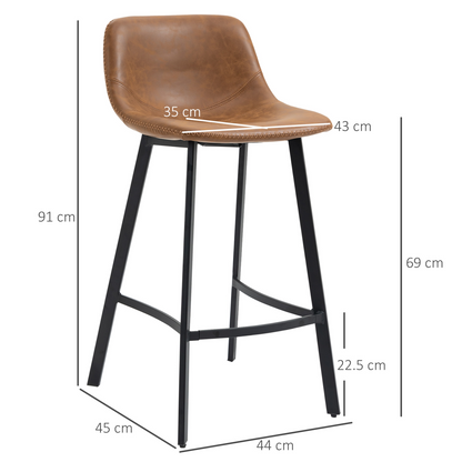 HOMCOM Industrial Bar Stools Set of 2, Bar Chairs with Steel Legs, Brown