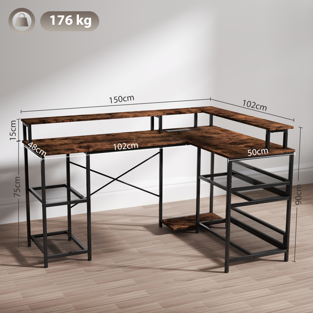 HOMCOM L-Shaped Gaming Desk with RGB LED Lights & USB/USB-C Outlets