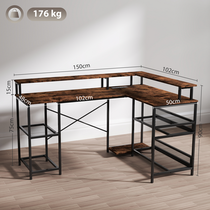 HOMCOM L-Shaped Gaming Desk with RGB LED Lights & USB/USB-C Outlets