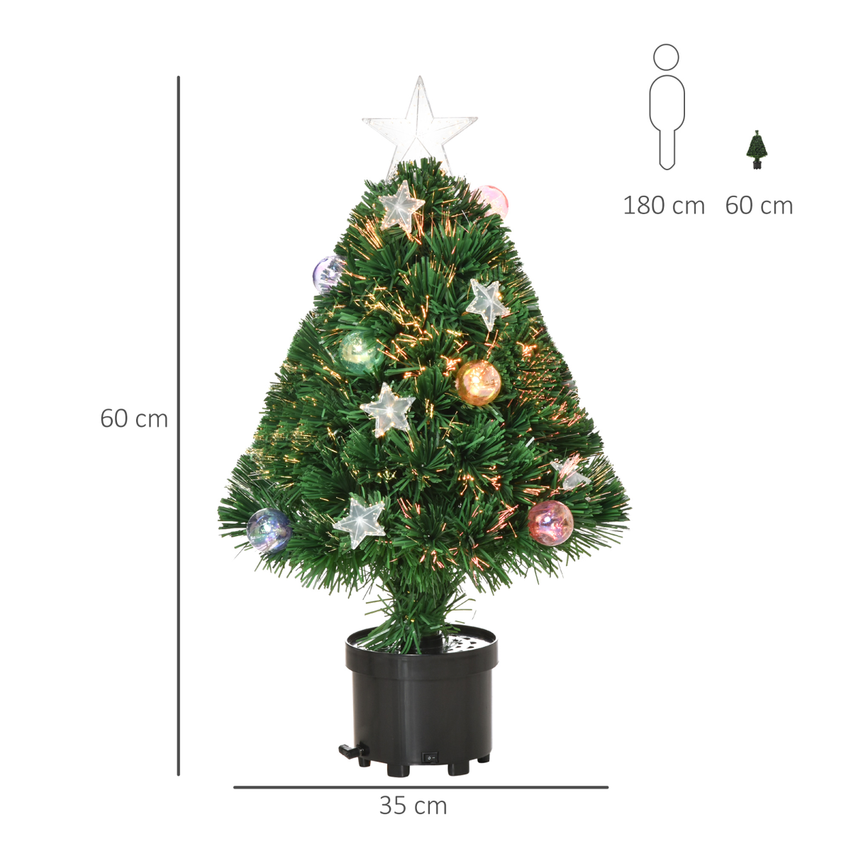 2ft Pre-lit Tabletop Christmas Tree with Black Pot, Fiber Optics & LED Lights