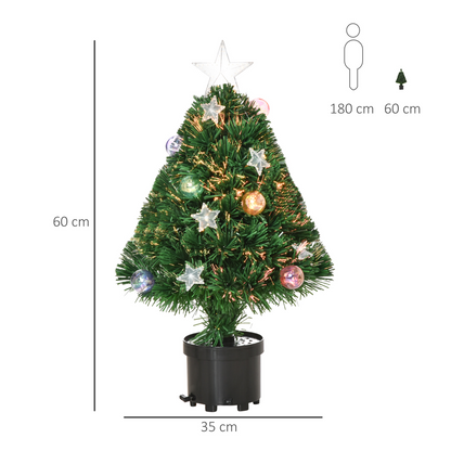 2ft Pre-lit Tabletop Christmas Tree with Black Pot, Fiber Optics & LED Lights