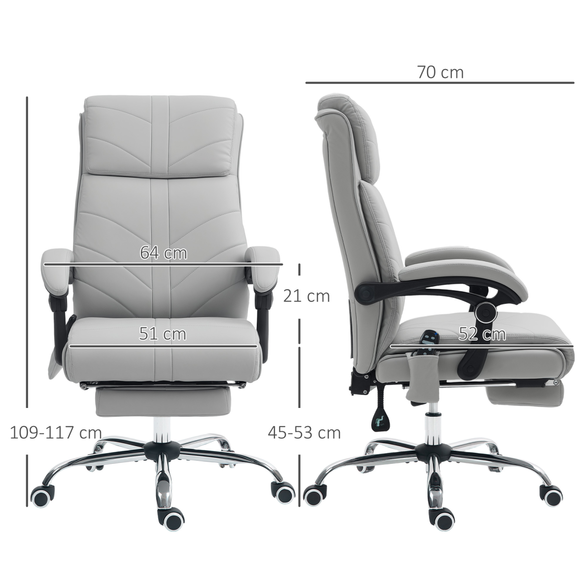 Vinsetto PU Vibration Massage Office Chair with Heat, Footrest, Light Grey