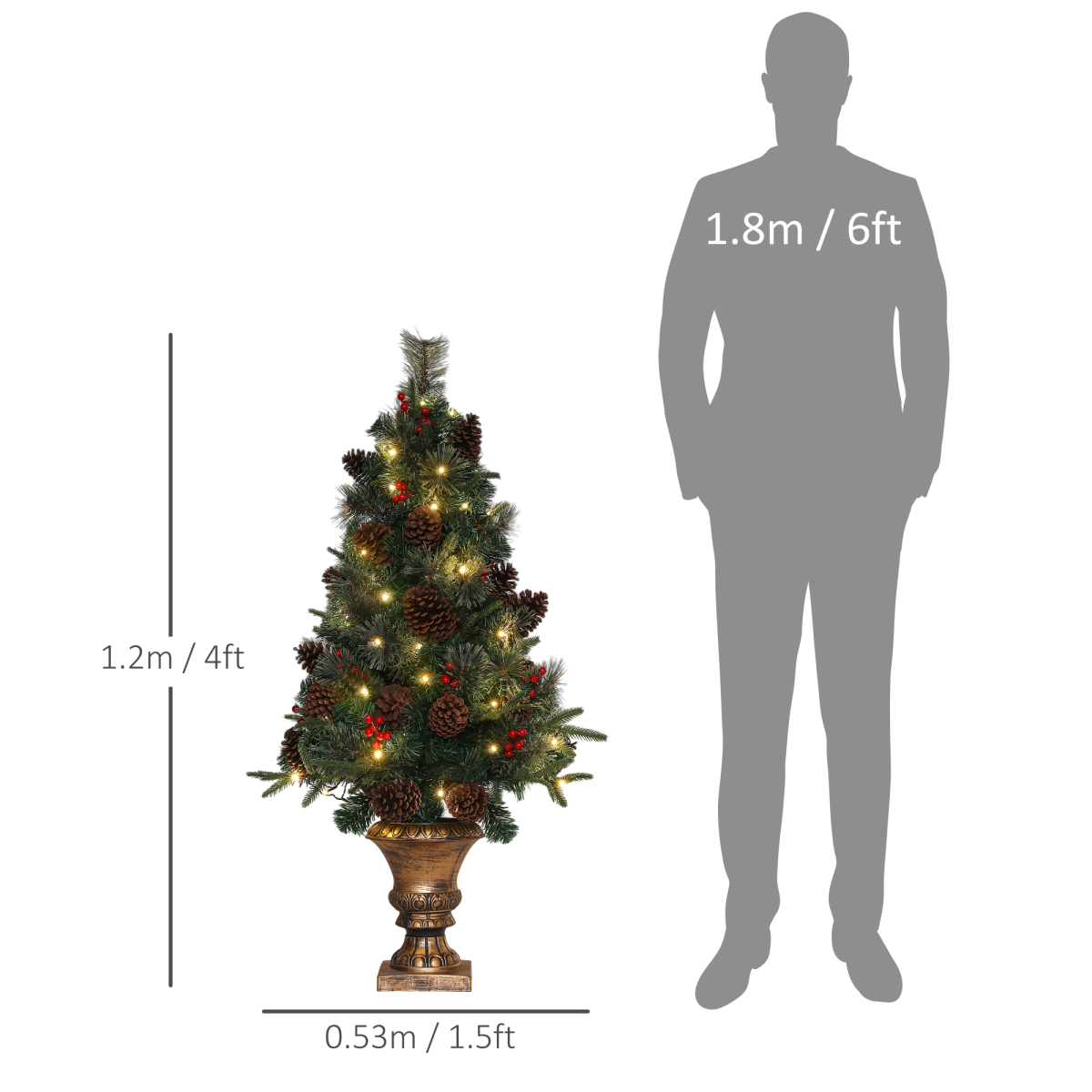 HOMCOM 4ft Artificial Christmas Tree with 60 Warm White LEDs
