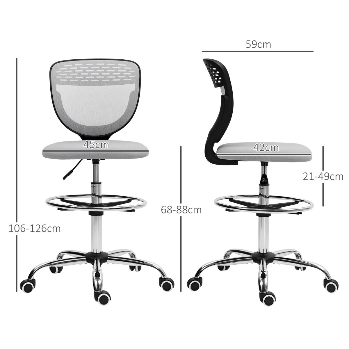 Vinsetto Draughtsman Chair, Office Chair with Wheels, Light Grey