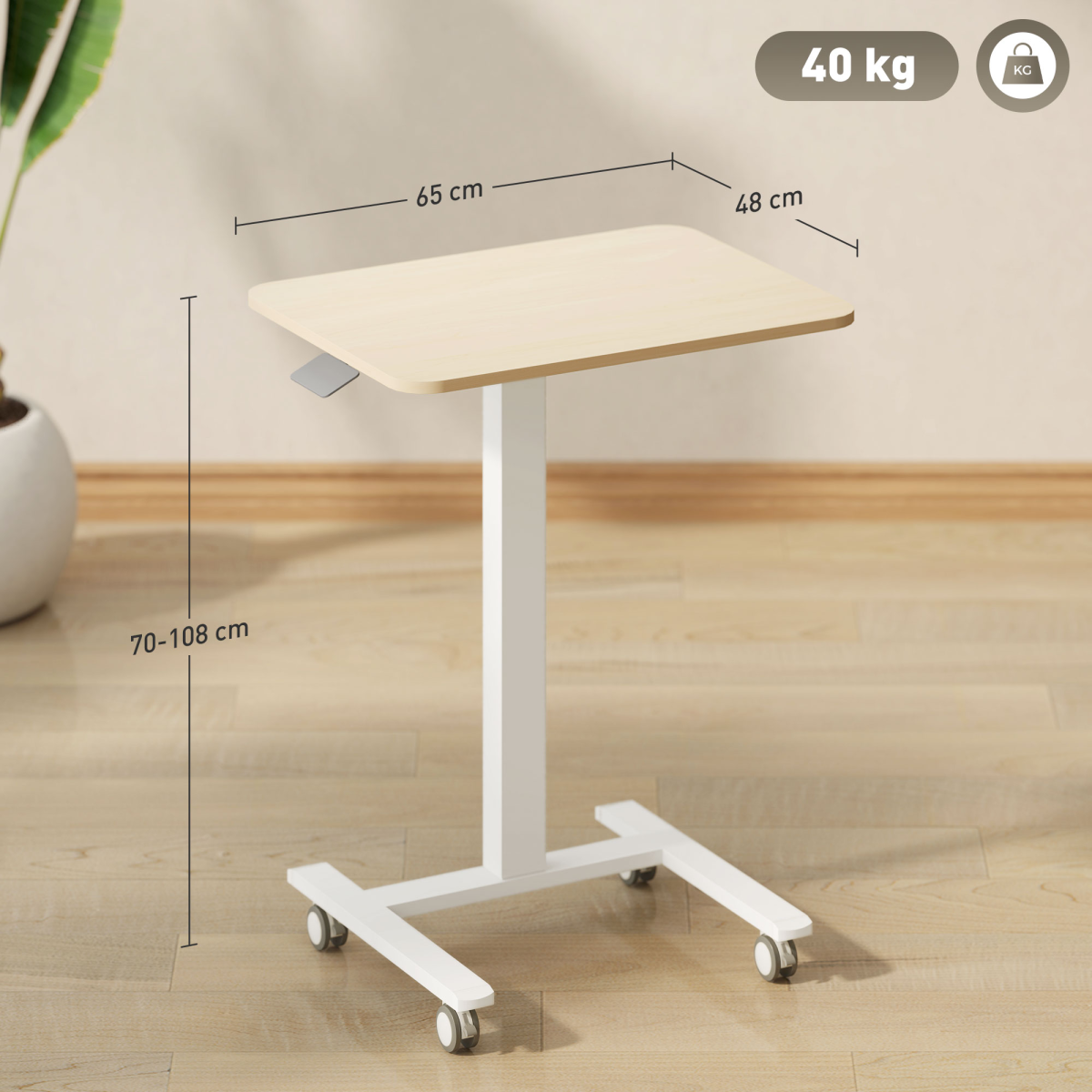 Vinsetto Standing Desk with 4 Rolling Casters - Sit/Stand, Natural Wood