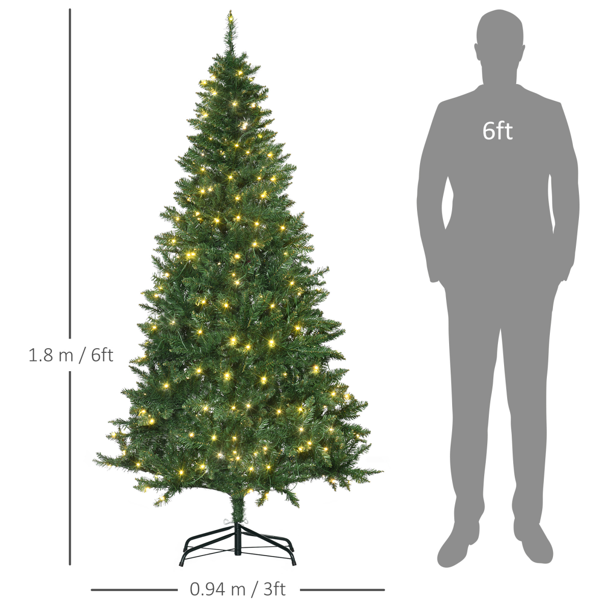6ft Green Christmas Tree with Warm White LEDs, 8 Light Patterns