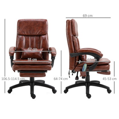 Ergonomic Office Chair w/ 7 Massage Points Headrest Armrest Footrest Brown