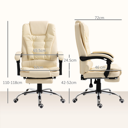 HOMCOM Executive Office Chair, Recliner Computer Chair with Footrest, Cream
