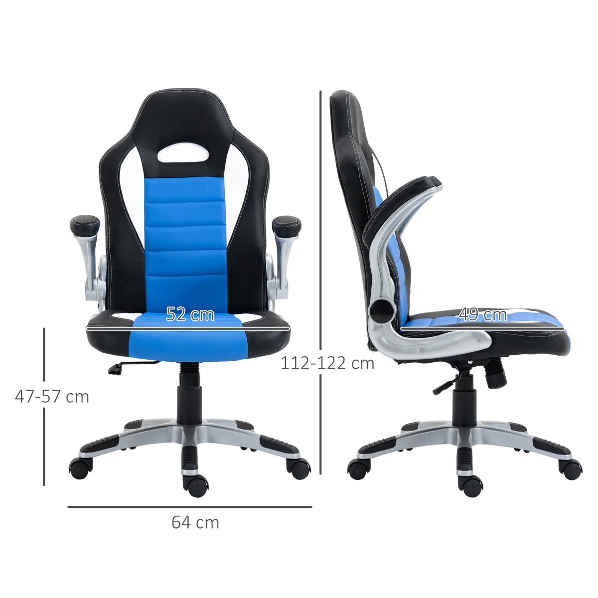 Racing Gaming Chair Height Adjustable Swivel Chair with Flip Up Armrests, Blue