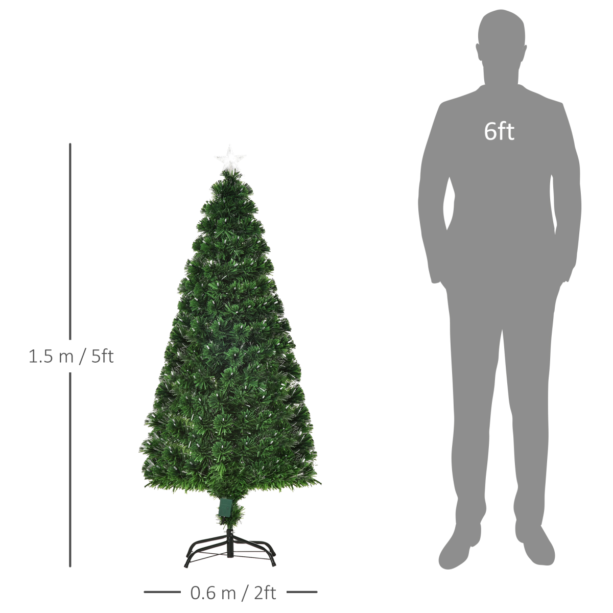 5FT Pre-Lit Christmas Tree with Star Topper, Lights & Metal Base