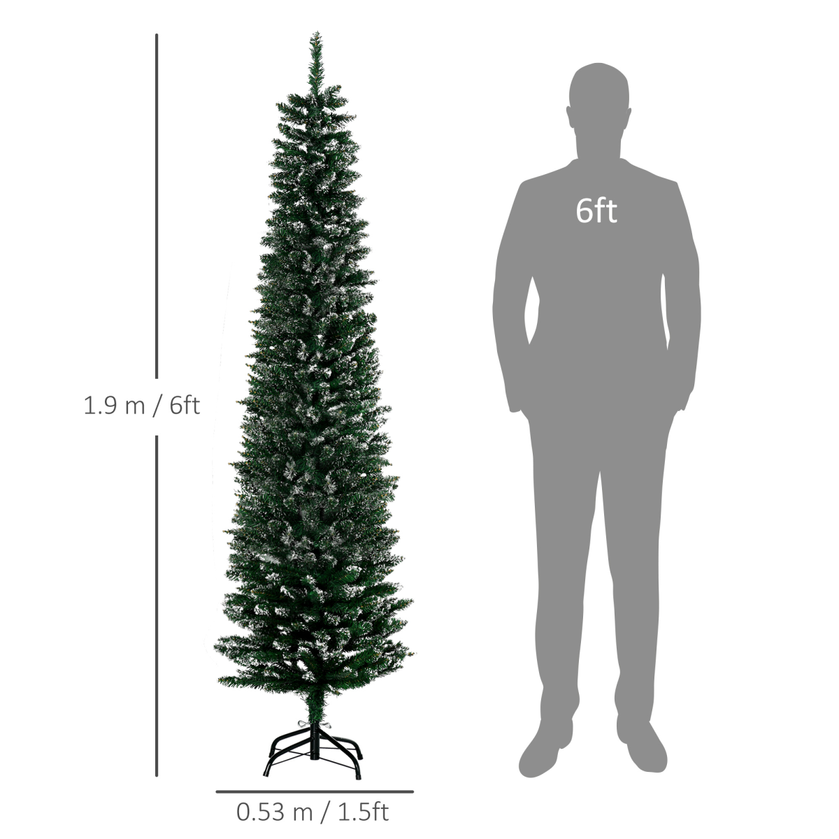 6.5ft Snow-Dipped Pencil Christmas Tree, Foldable with Black Stand