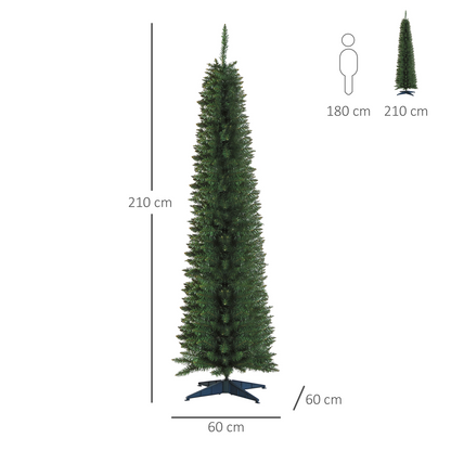 2.1m Pencil-Slim Artificial Pine Christmas Tree - 499 Tips & Stand