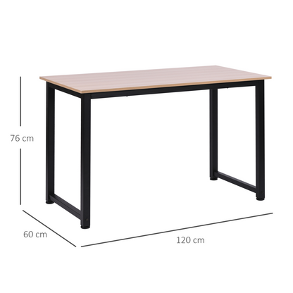Oak Grain Tone Computer Desk with Black Metal Frame, 120W x 60D x 76H cm