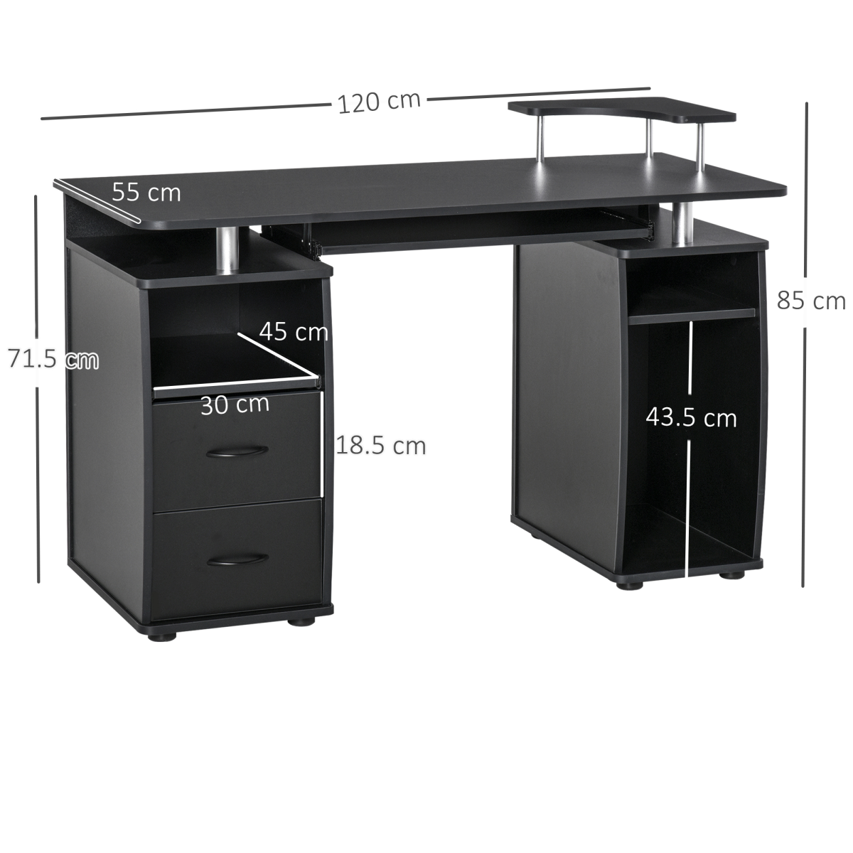 HOMCOM 120x55cm Computer Desk with 2-Drawer Cabinet & Keyboard Tray