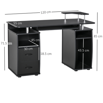 HOMCOM 120x55cm Computer Desk with 2-Drawer Cabinet & Keyboard Tray