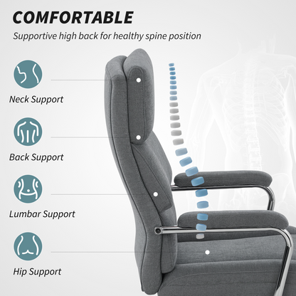 HOMCOM Linen Fabric Office Desk Chair with Tilt Function, Charcoal Grey