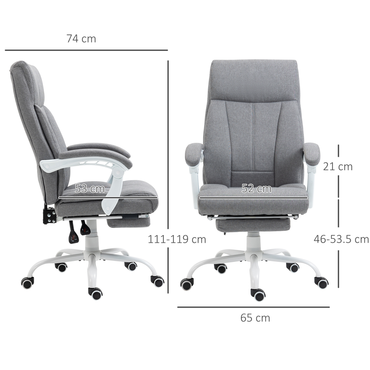 Vinsetto Fabric Office Chair for Home with Arm, Foot Rest, Wheels, Grey