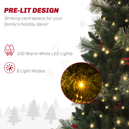 HOMCOM 1.2m Prelit Christmas Tree - 100 Warm White LEDs, 8 Modes