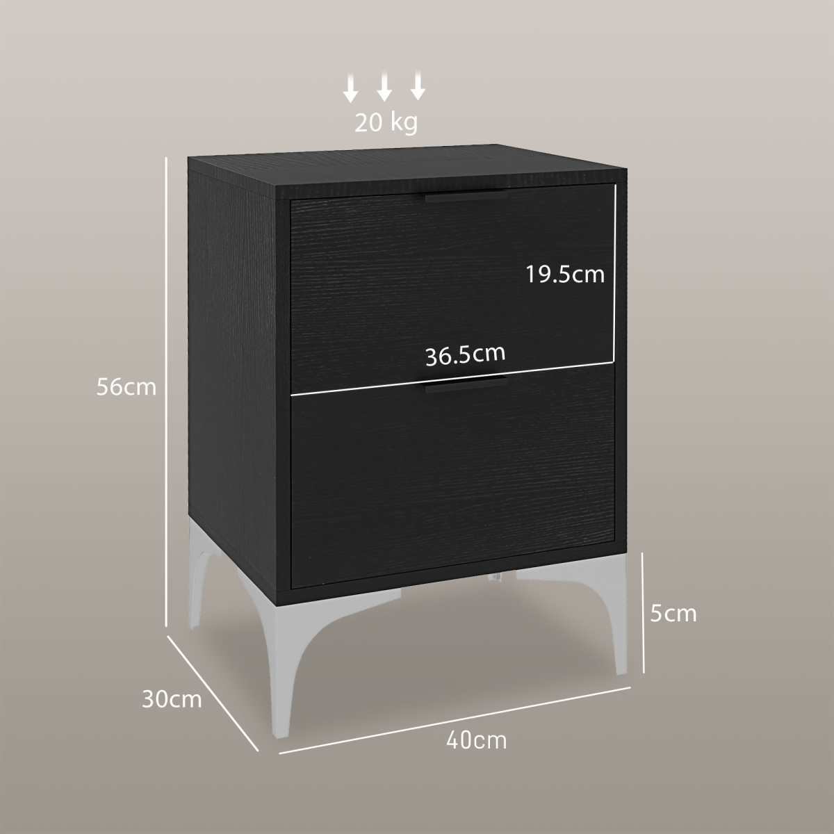 HOMCOM Bedside Tables Set of 2 with 2 Drawers for Bedroom, Living Room