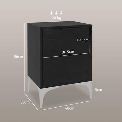 HOMCOM Bedside Tables Set of 2 with 2 Drawers for Bedroom, Living Room