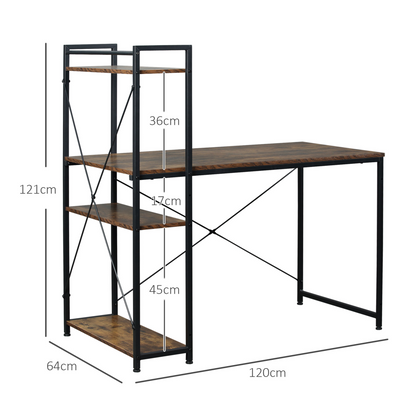 All-in-One Desk with 4-Tier Bookshelf, Left/Right Config, Steel Frame