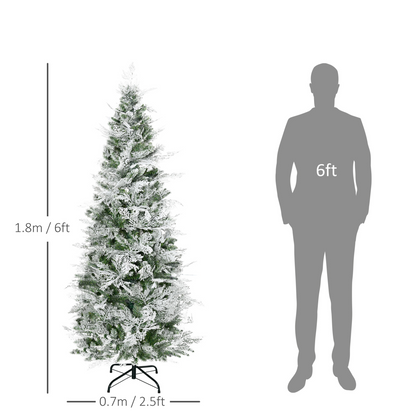 6ft HOMCOM Snow-Flocked Pencil Christmas Tree - Flame-Retardant PVC, Metal Base