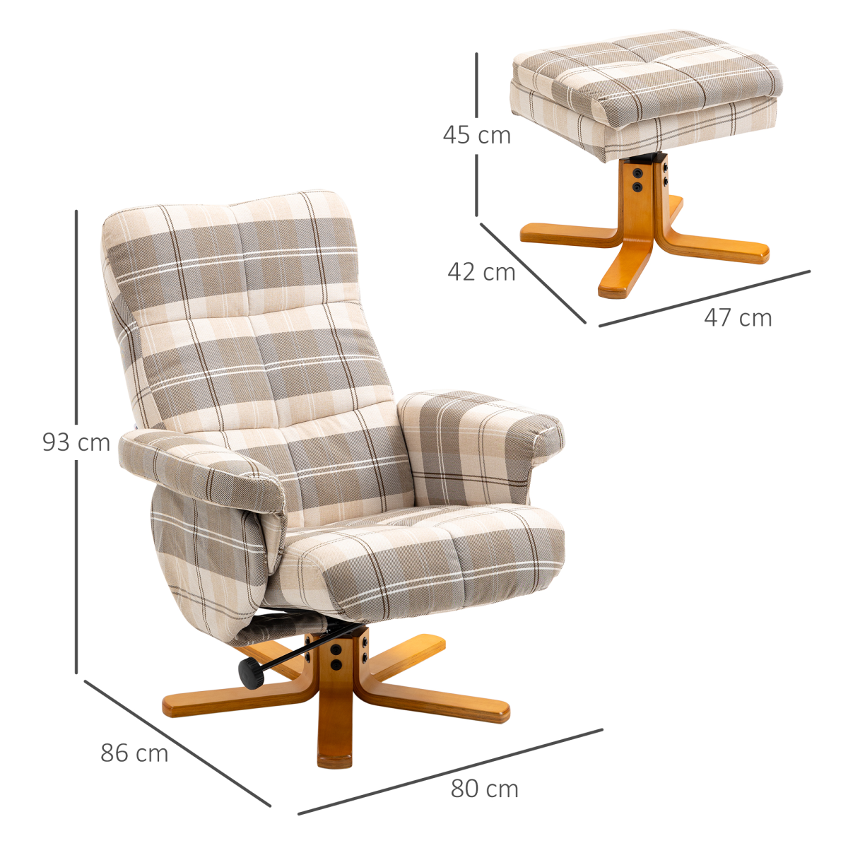 Recliner Chair and Footstool Linen-touch Fabric Wooden Base Multicolour