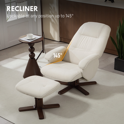 HOMCOM Swivel Recliner Chair with Footstool and Wooden Base, Beige
