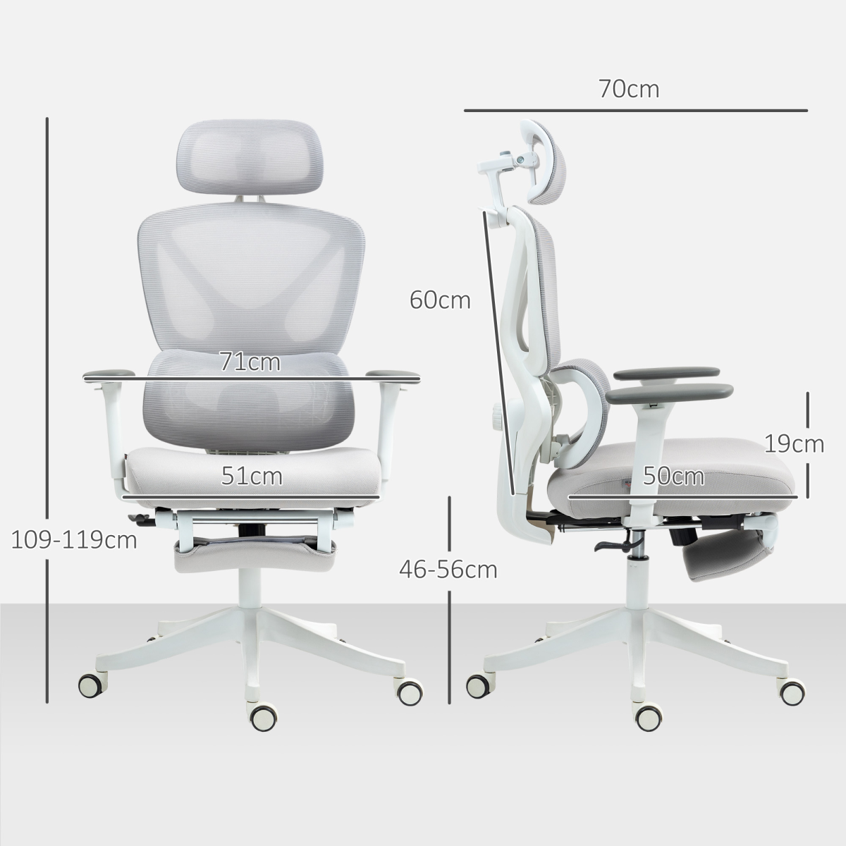 HOMCOM Ergonomic Office Chair, Recliner Computer Chair with Footrest, Grey