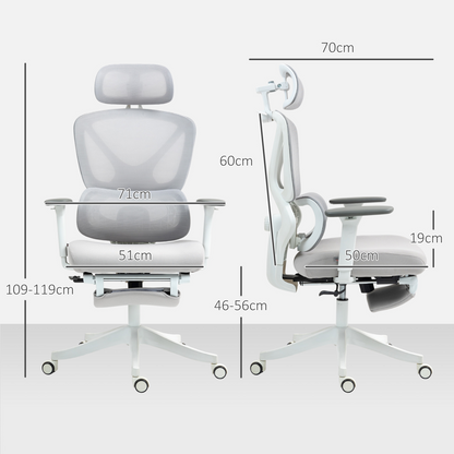 HOMCOM Ergonomic Office Chair, Recliner Computer Chair with Footrest, Grey