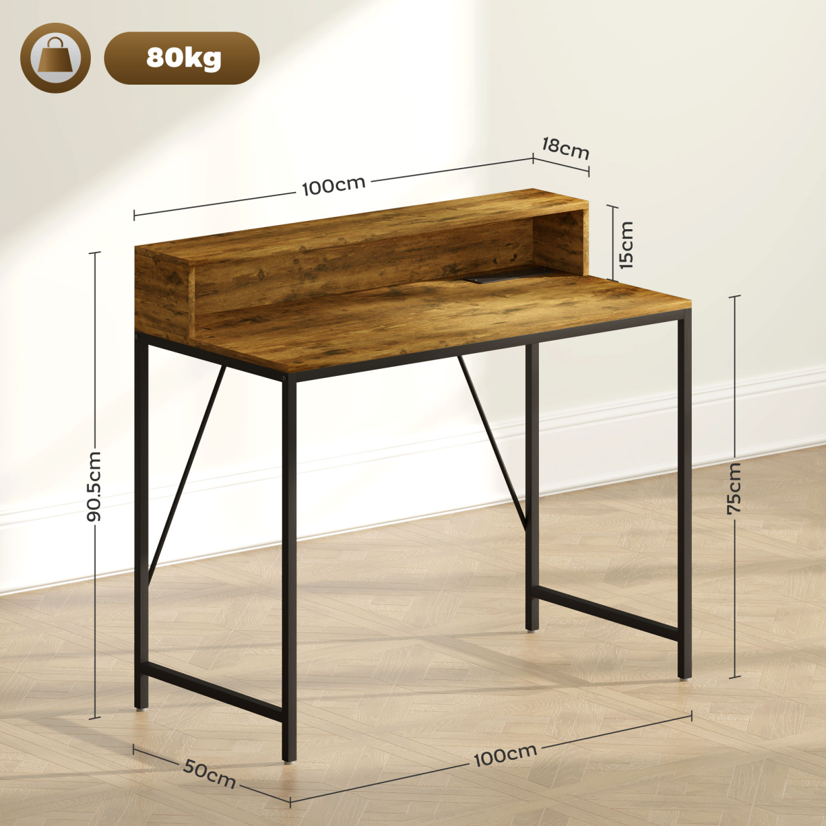 HOMCOM LED Lighted Computer Desk with Shelf - Remote & Rustic Brown