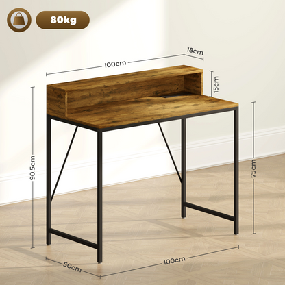 HOMCOM LED Lighted Computer Desk with Shelf - Remote & Rustic Brown