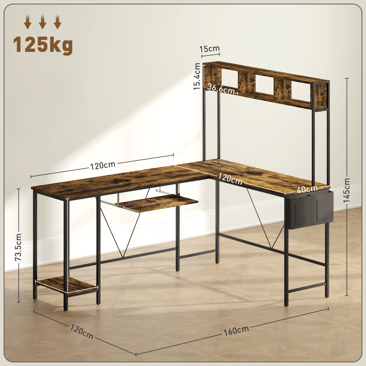 HOMCOM Reversible Corner Desk with USB Ports - L-Shape or Long Desk for 2