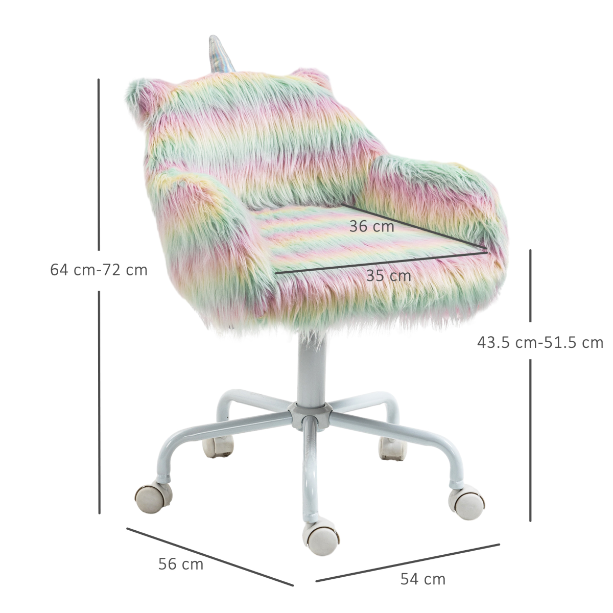 Vinsetto Faux Fur Unicorn Desk Chair Fluffy Home Office Chair with Armrests