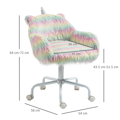 Vinsetto Faux Fur Unicorn Desk Chair Fluffy Home Office Chair with Armrests