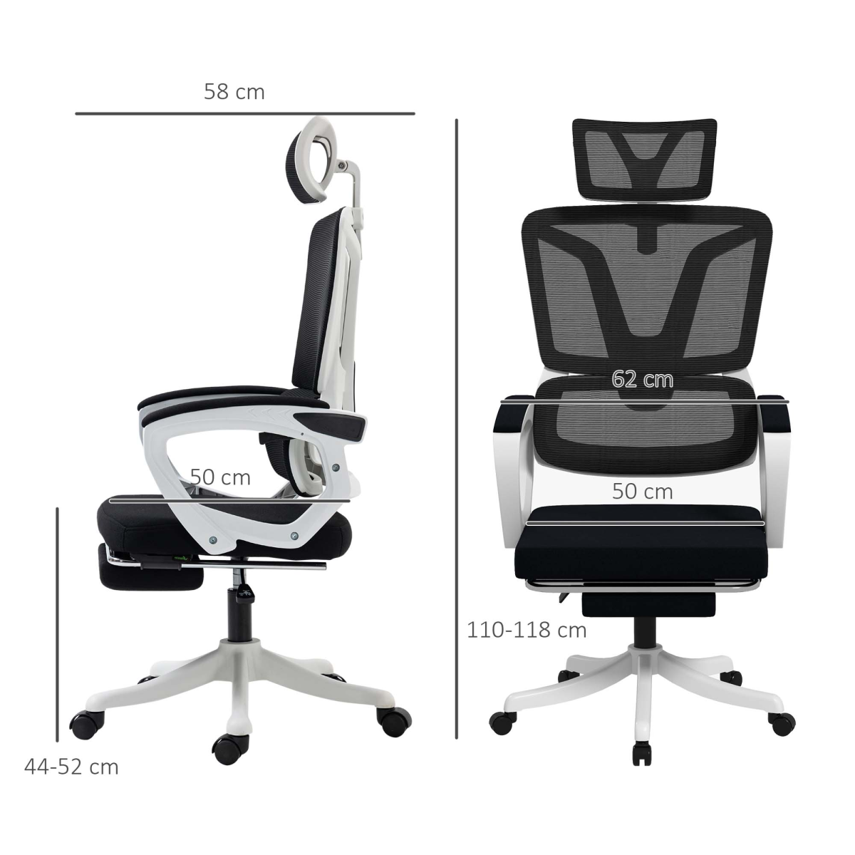 Vinsetto Mesh Office Chair for Home with Lumbar Support, Arm, Footrest, Headrest