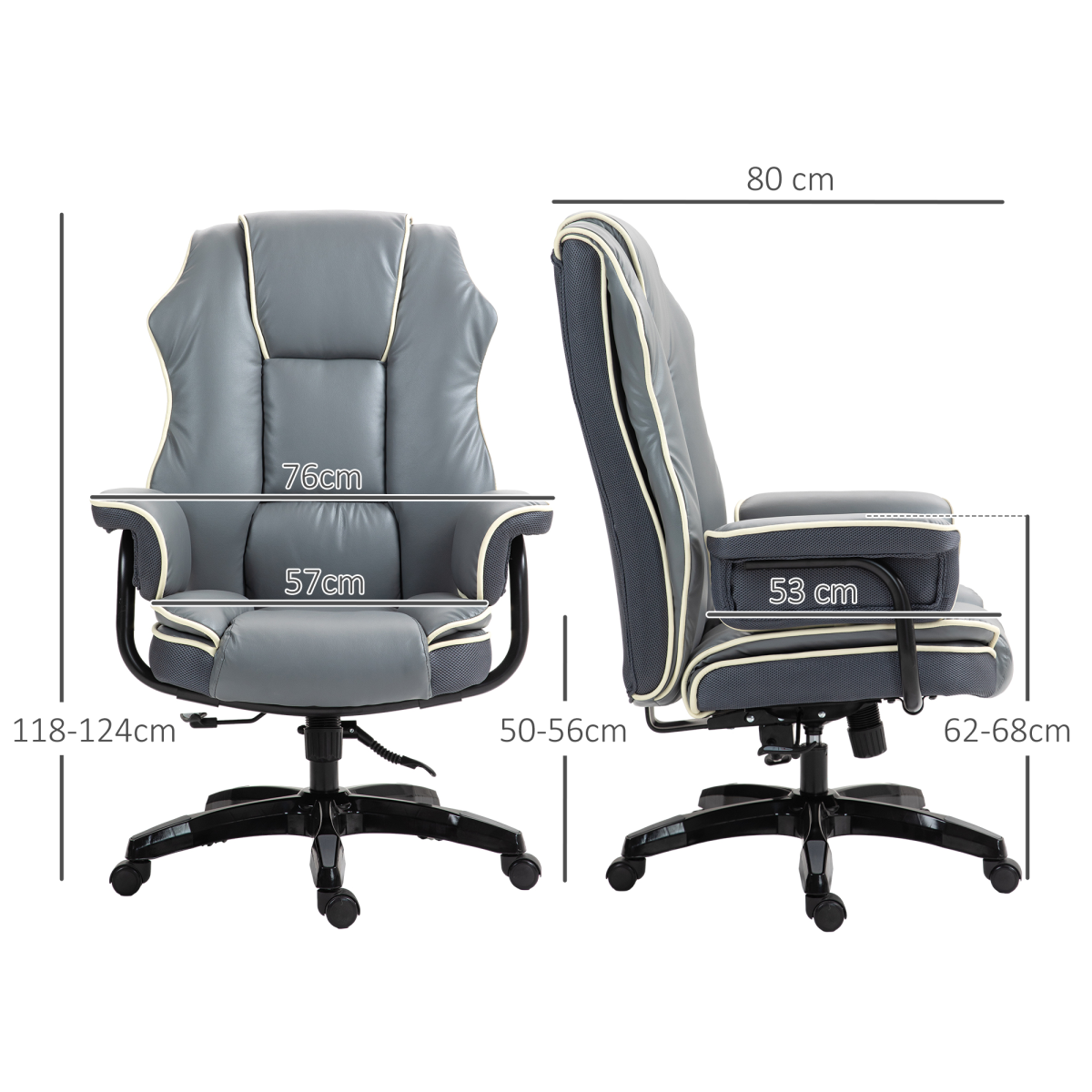 Vinsetto High Back Office Chair with Height Adjustable, Reclining, Grey