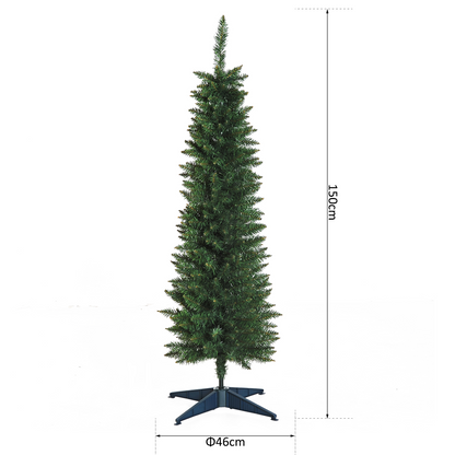 1.5m Slim Pencil Christmas Tree, 294 Tips, Stand, Flame-Retardant PVC Leaves