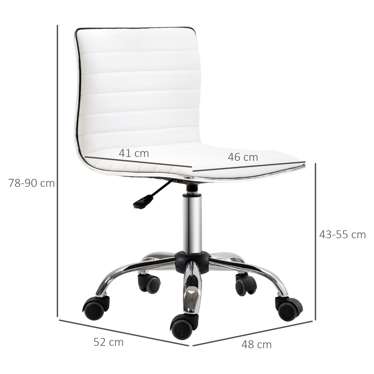 Armless Mid-Back Adjustable Office Chair  360 Swivel Ergonomic White HOMCOM