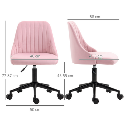Vinsetto Velvet Office Chair with Adjustable Height and Wheels, Pink