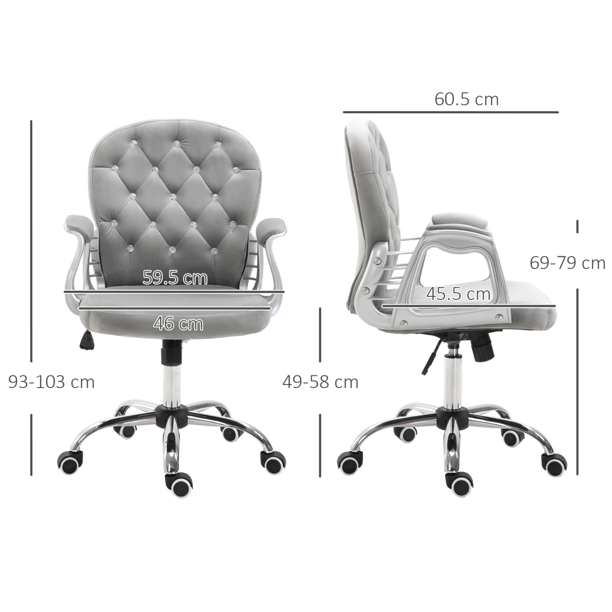 Office Chair Luxury Velour Diamond Tufted Padded Ergonomic 360 Swivel Grey