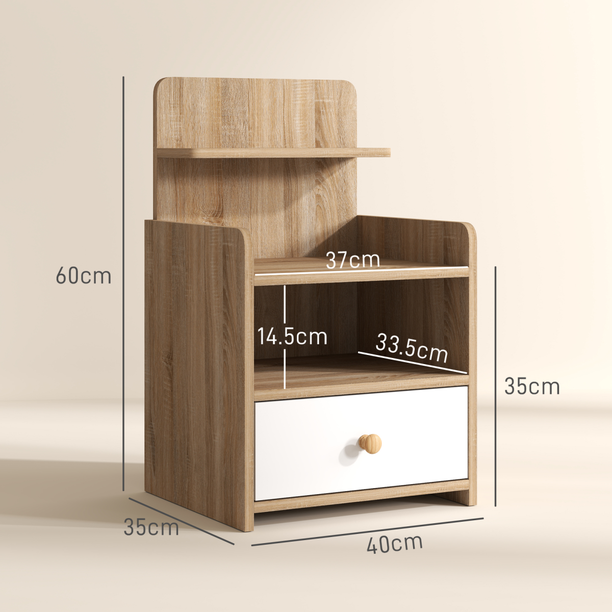 HOMCOM Bedside Table with Drawer for Bedroom, Living Room, Natural Wood Effect
