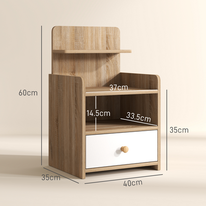 HOMCOM Bedside Table with Drawer for Bedroom, Living Room, Natural Wood Effect