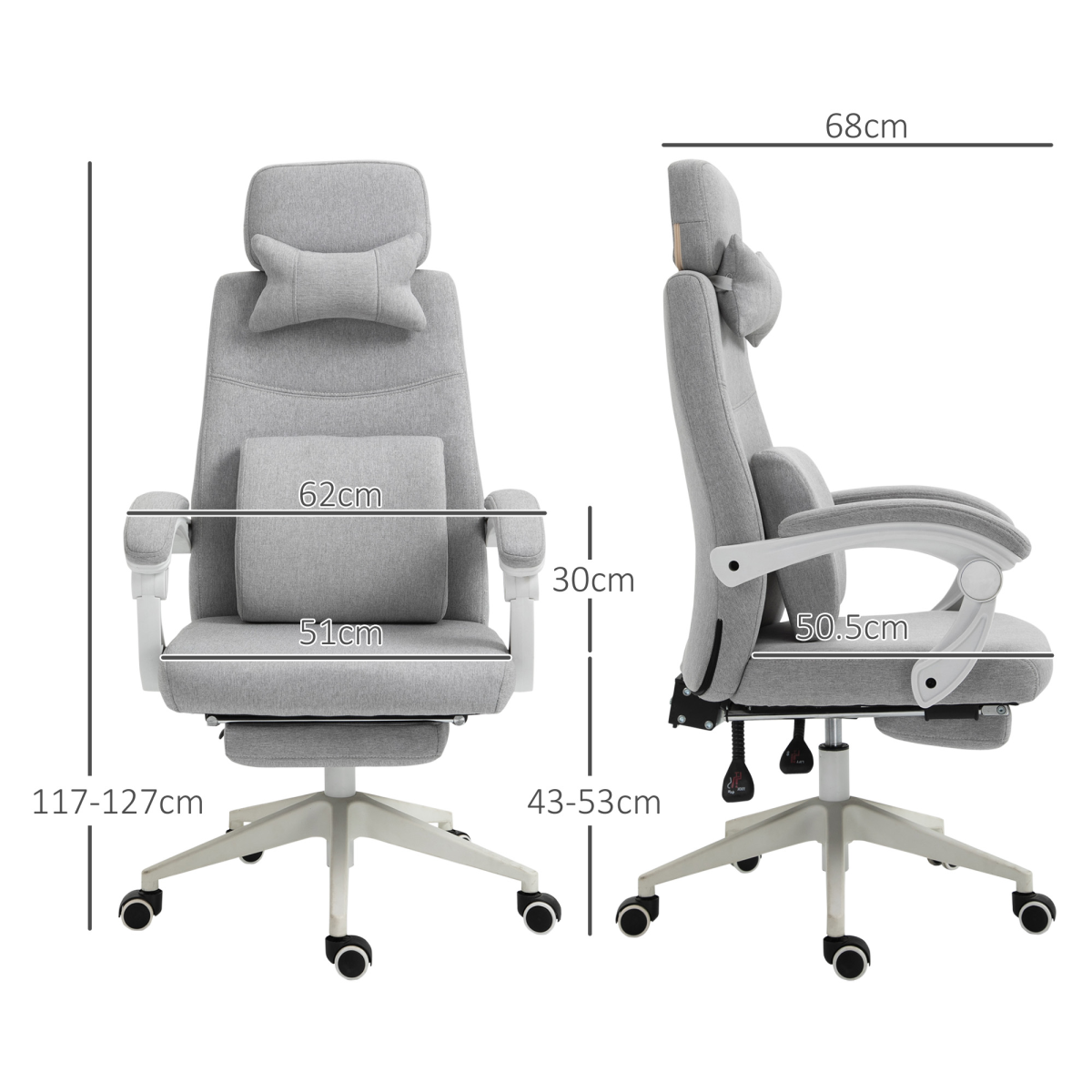Ergonomic Home Office Chair 360 Swivel with Footrest Height Adjustable Grey