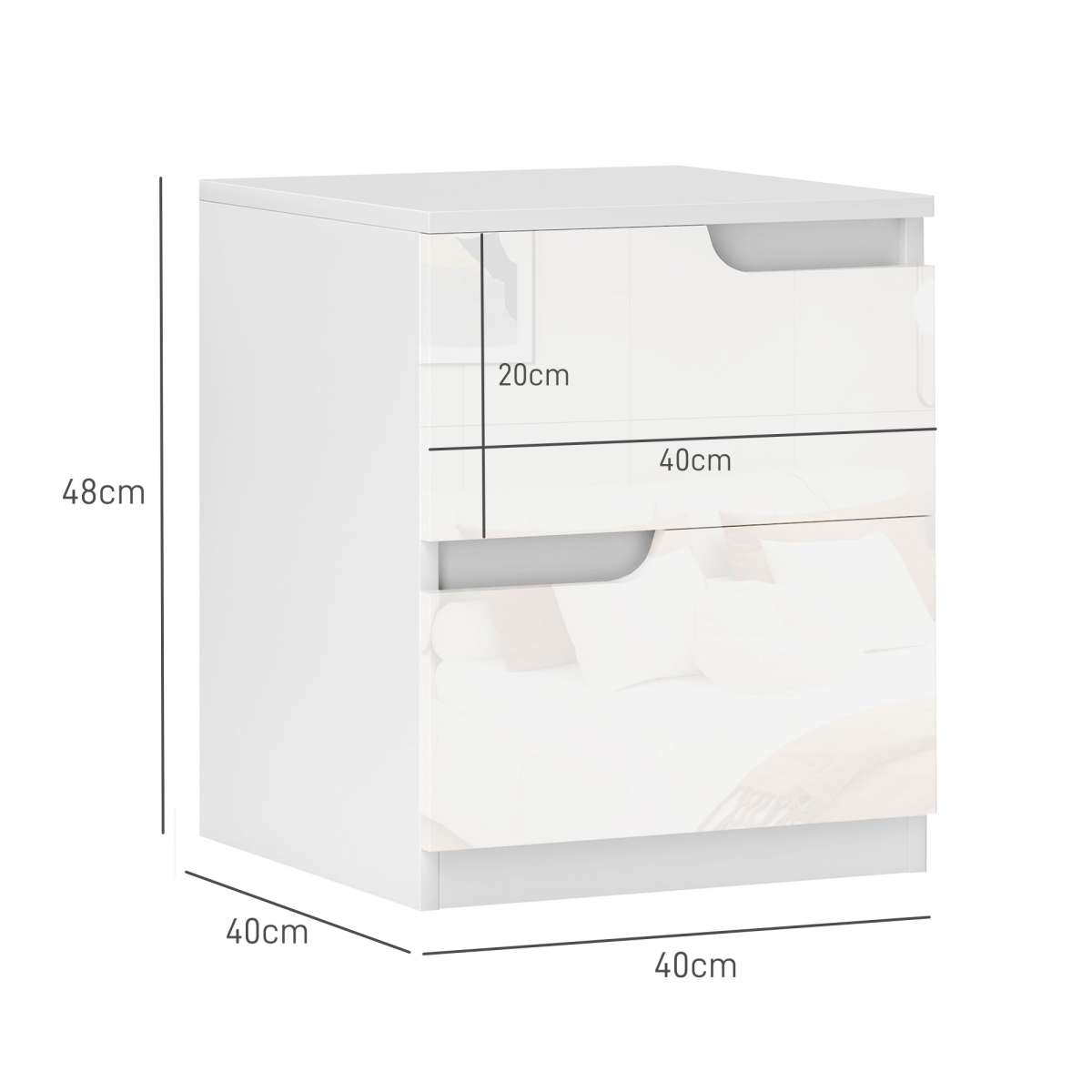 HOMCOM Modern Bedside Table with 2 Drawers for Bedroom, Living Room, White